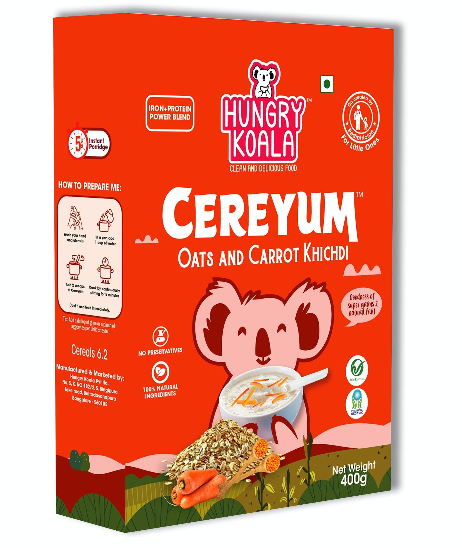 HUNGRY KOALA HUNGRY KOALA Oats & Carrot Khicdi Cereal Made With Natural Ingridients For Kids To Grow Healthy No Preservative Or Additives Or Maida 400 Grams Pack