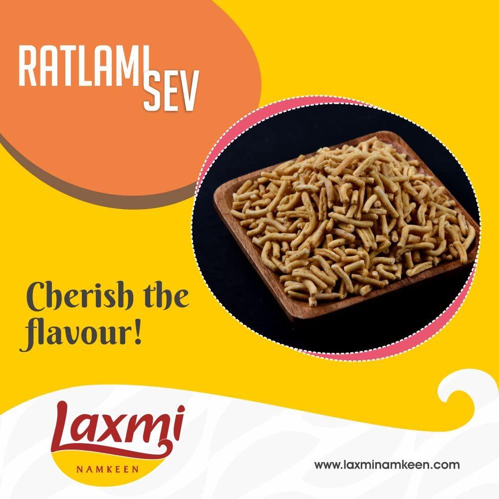 Laxmi NAMKEEN Laxmi NAMKEEN Famous Special Ratlami Sev Namkeen - Healthy Snack/ Namkeen Sev for Bhel/ Crispy and Crunchy/ 200 gm Each Pack of 4