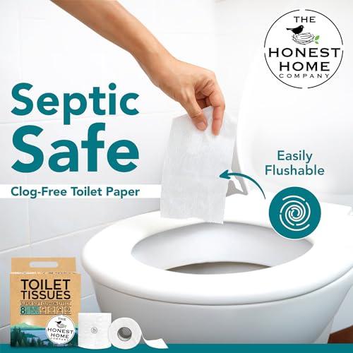 THE HONEST HOME COMPANY The Honest Home Co. | 2 Ply Toilet Paper Roll | 2400 Pulls | 100% Virgin Pulp & Super Soft | Clog - Free | Pack of 8 (300 Pulls/Roll)