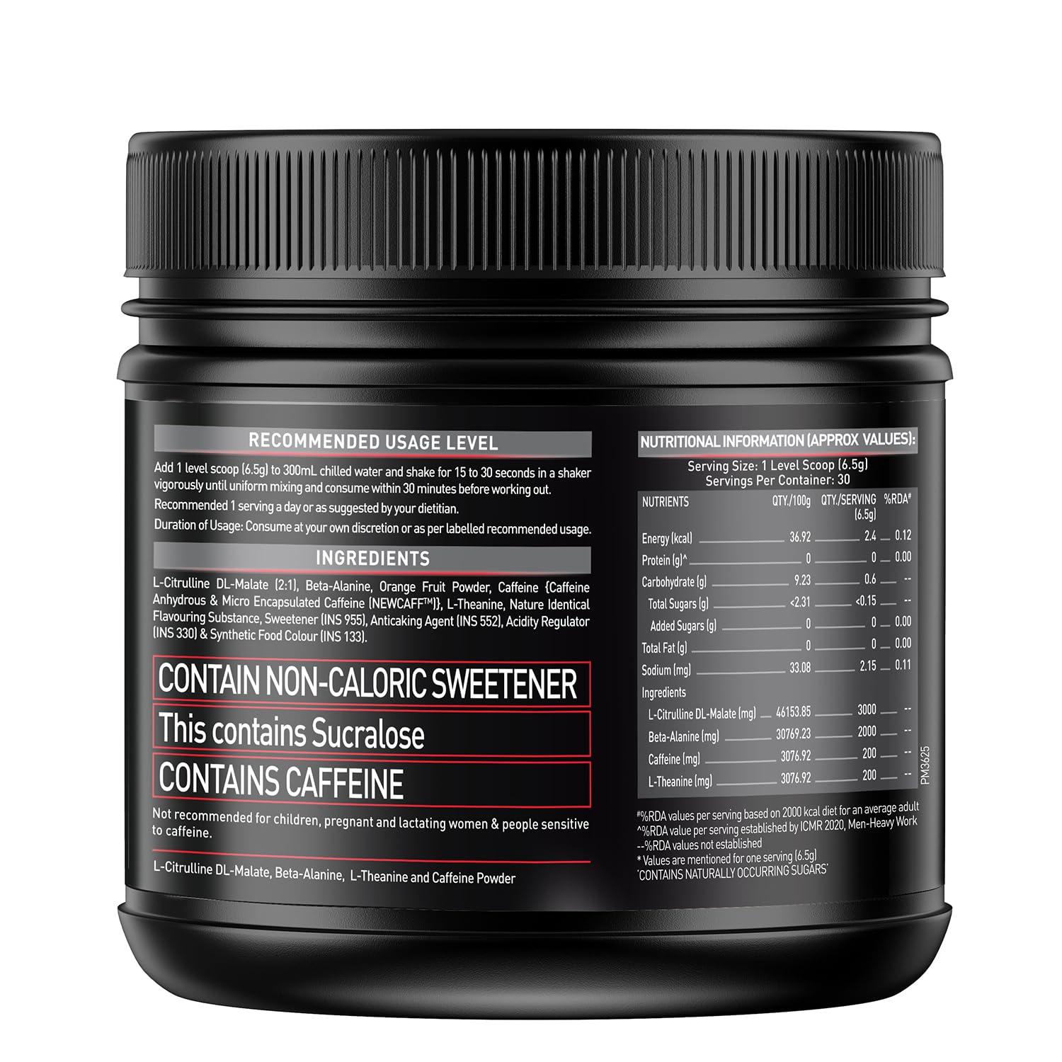 MuscleBlaze MuscleBlaze Pre Workout 200 Xtreme (Berry Bolt, 30 Servings, 200g) | 200mg Caffeine, 200mg Theanine, 2000mg Beta Alanine, 3000mg Citrulline