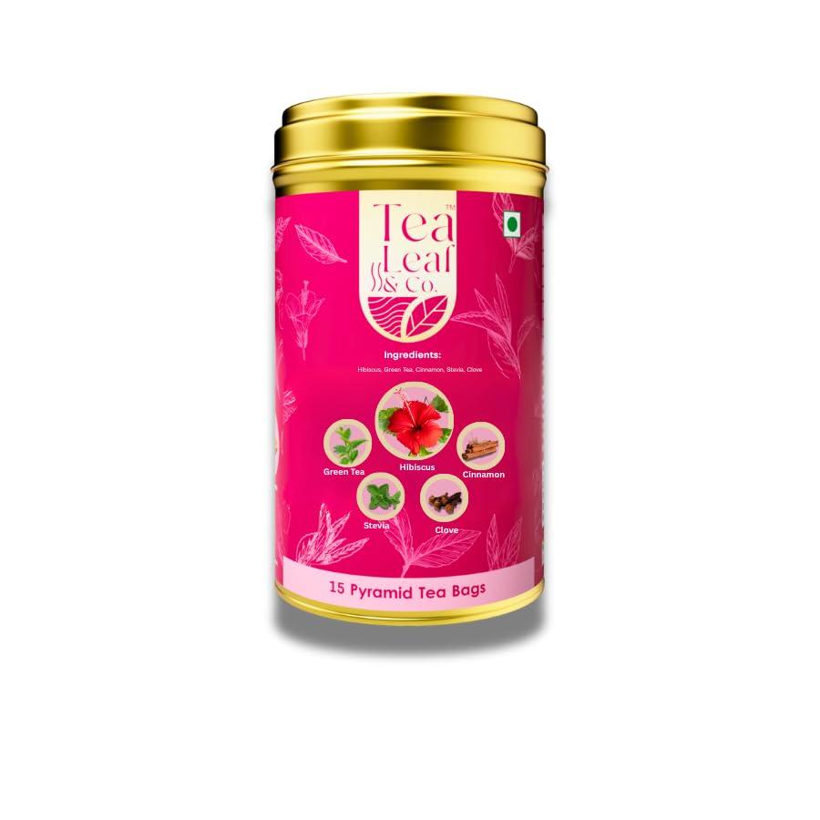 Tea Leaf & Co. Tea Leaf & Co. Sweet Hibiscus Cinnamon Green Tea (30 Pyramid Tea Bags Pack of 2) | Improves Immunity | Antiseptic Properties | Boost Sleep Quality - Brew Hot Tea or Iced Tea