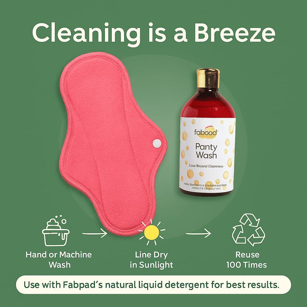 FabPad FabPad Reusable Washable Sanitary Cloth Pads Napkins Eco-Friendly Menstrual Hygiene Solutions (Pack of 4) (Pink, 3 Day Pads + 1 Night Pad)