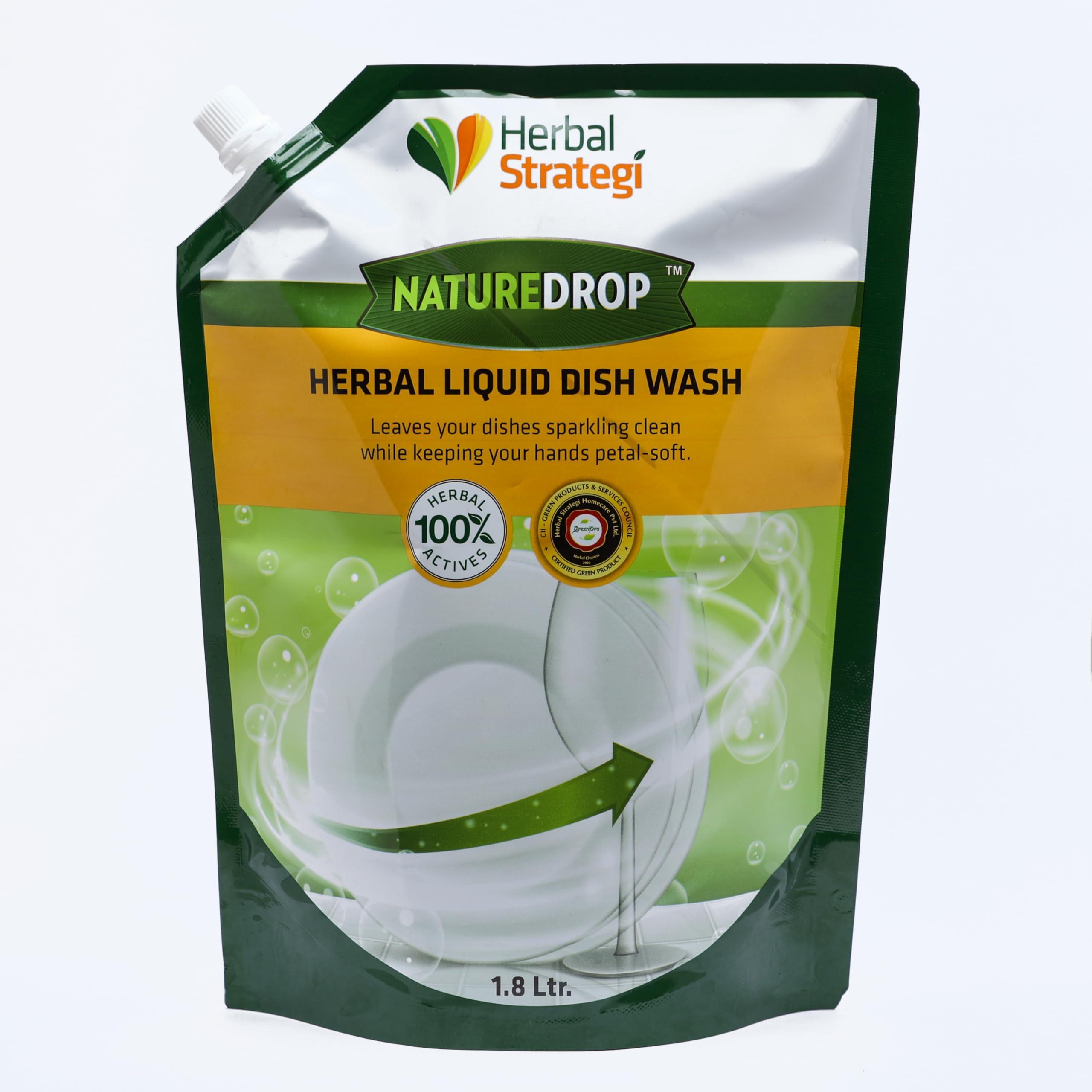 Herbal Strategi Herbal Strategi Dishwashing Liquid Gel - Natural & Vegan with Refreshing Lemon Oil | Soft on Hands | Certified Eco-Friendly & Non-Toxic | Baby and Pet Safe with 100% Herbal Actives | 1.8L Refill Pack