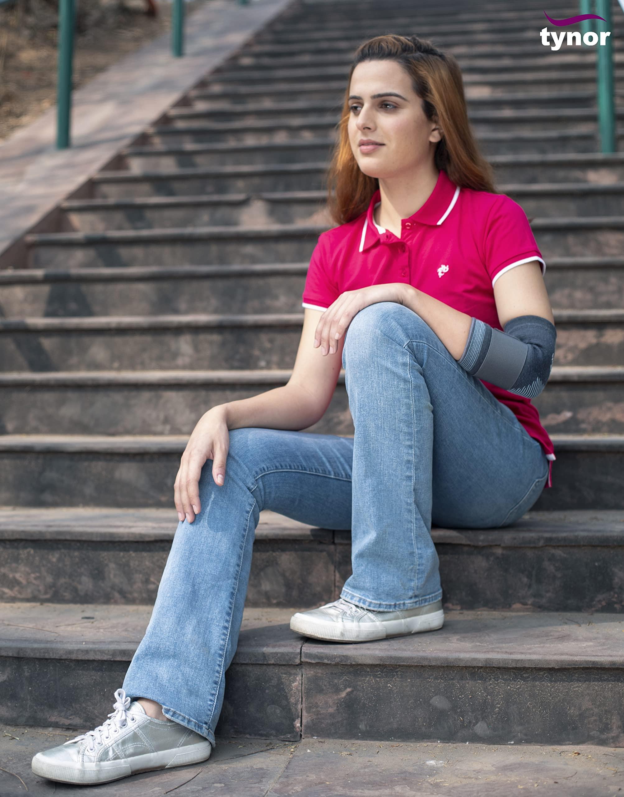 TYNOR Tynor Elbow Support, for Joint Stability & Pain Relief | Breathable & Lightweight for Sports, Arthritis, Workout, Gym & Exercise | Easy Elbow Movement With Comfort | Pack of 1 (Grey, Small)