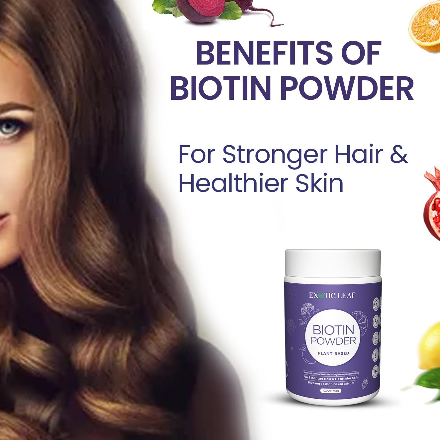 EXOTIC LEAF EXOTIC LEAF Plant-Based Biotin Hair Supplement Powder-10000Mcg|Men And Women|Enhanced Growth Formula With Sesbania, Amla, Bamboo, Orange|Hair Control & Vitality|Pack Of 2-200G