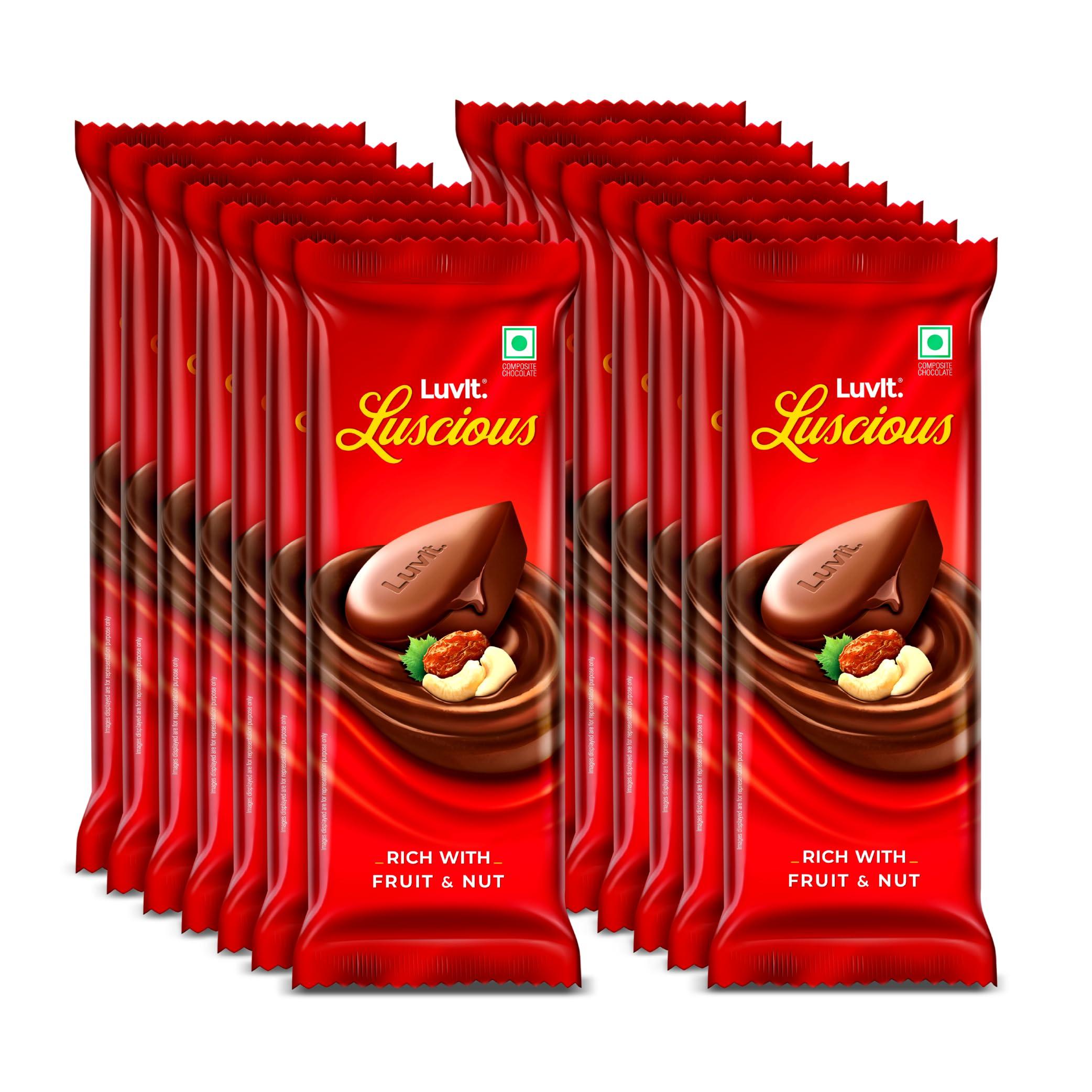 LuvIt. LuvIt Luscious Fruit & Nut Chocolate Bars | Multipack | Deliciously Smooth | Pack of 15-46gm Each