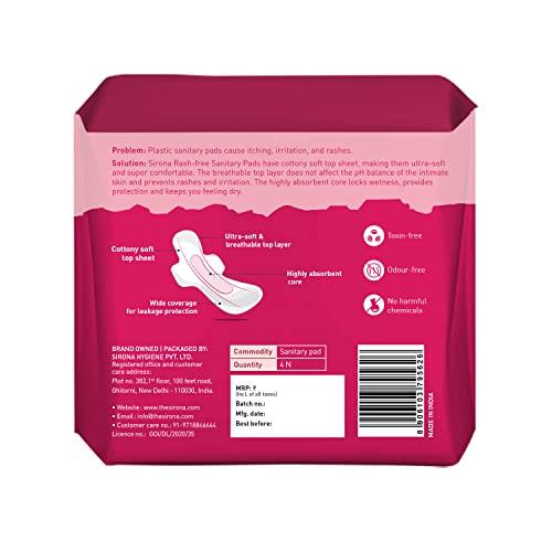 Sirona Sirona Max Sanitary Pads for Women | XL Plus (Pack of 4 Pads) | 100% Rash Free & Toxic-Free | Organic Cotton Sanitary Pad | Up to 0% Leakage, Comfortable & High Absorbency