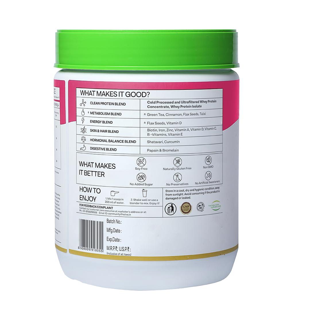 OZiva OZiva Protein & Herbs for Women (Vanilla Almond) I Manage Weight, Energy & Metabolism | Clean Protein, Shatavari, Green Tea I No Added Sugar, 1lbs (453gm)