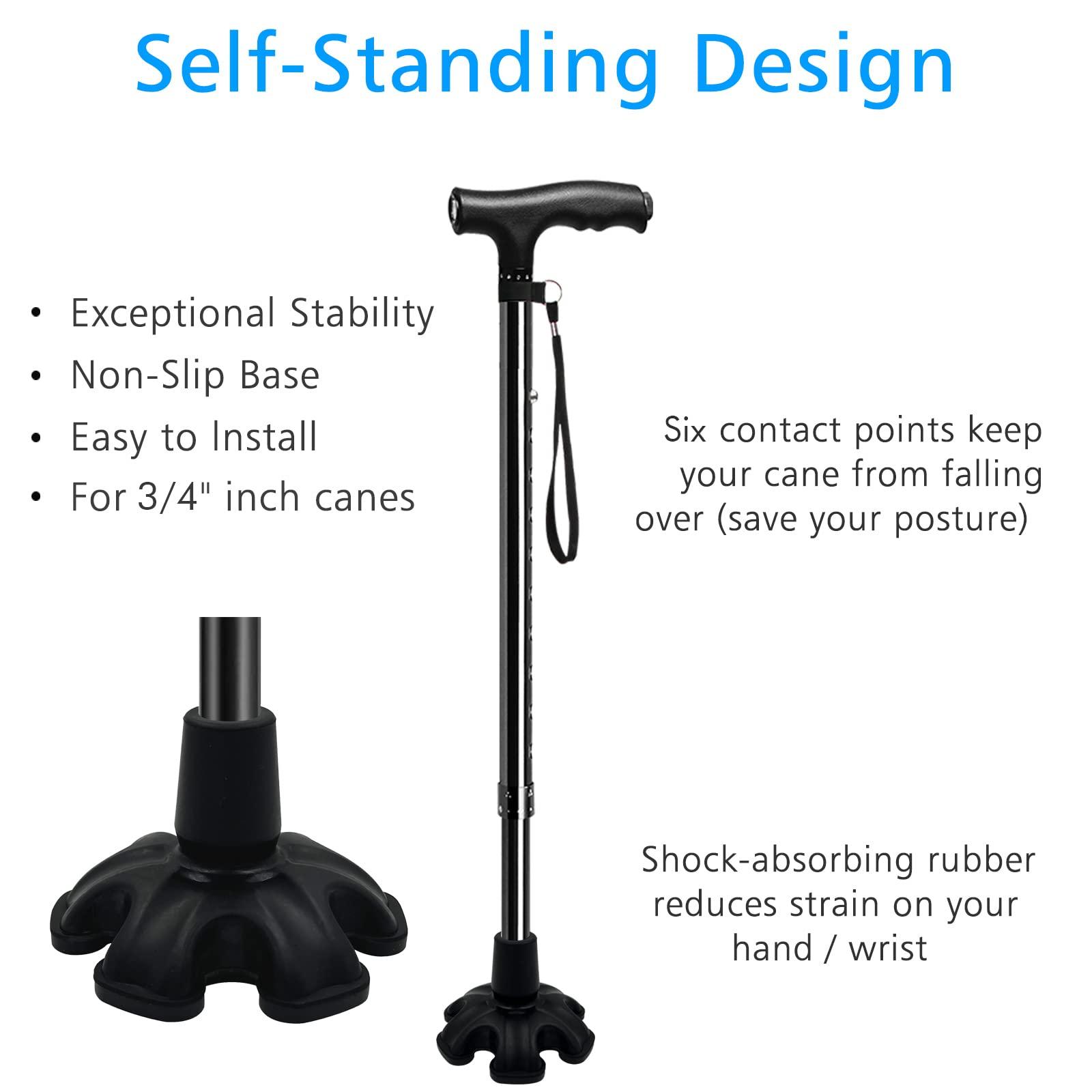 XSL XSL Cane Tip - 3/4 Inch Replacement - Heavy Duty Rubbers Self Standing 6 Support Feets Base Replacement Walking Canes, Walking Sticks, Folding Canes - 6 Prong Rubber Cane Foot Pad (Black)