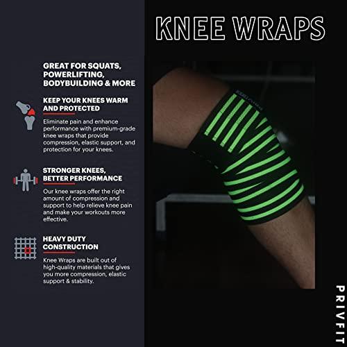 PRIVFIT Knee Wraps for Squats - Knee Support Weight Lifting, Knee Straps for Weightlifting, Gym, Powerlifting, Crossfit, WOD, Cross Training, Women & Men