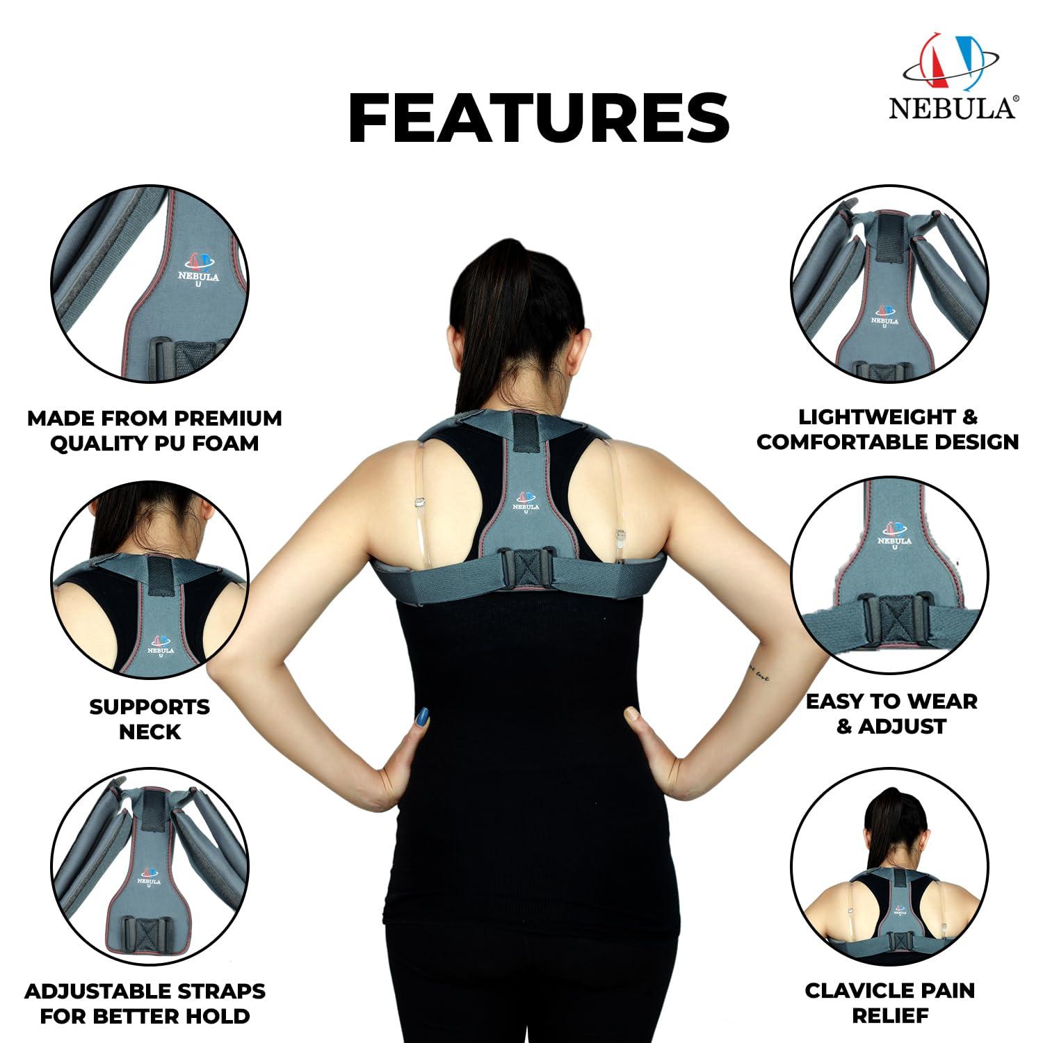 NEBULA NEBULA Posture Corrector Belt For Men & Women-Back Support Belt For Back Pain Relief-Shoulder Support Belt-Body & Back Clavicle Corrector Belt-Back Straight Belt(XS, Grey)