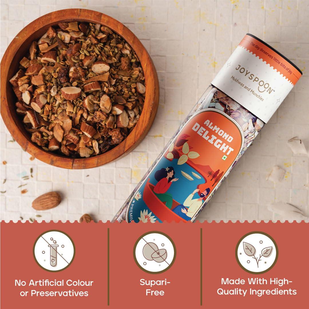 JOY SPOON JOY SPOON Joyspoon Mukhwas Mouth Fresheners (100Gm) | Dry Fruit And Seed Mix Sugar-Free Snacks | Trail Mix | Traditional Mouth Freshner | Almond Delight (Jar)