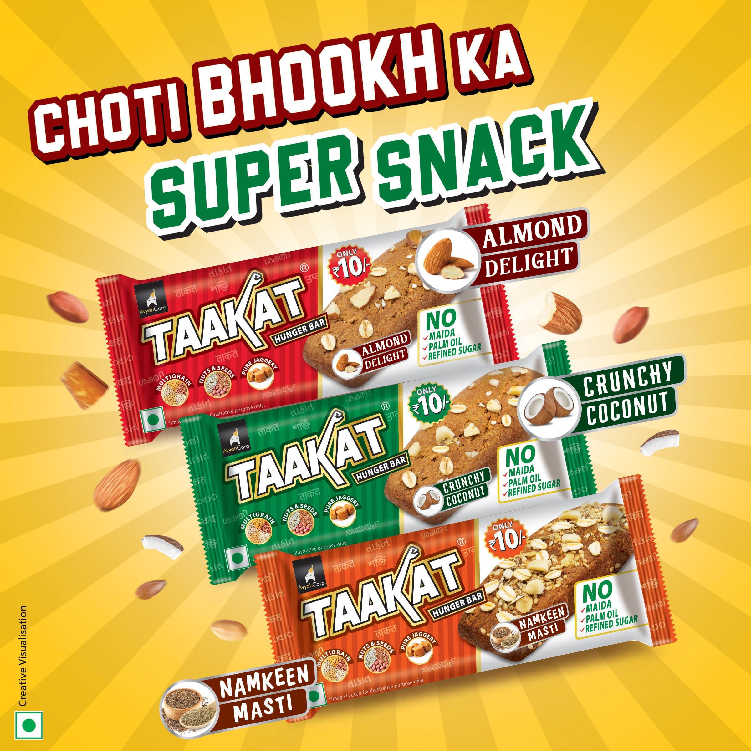 Taakat Hunger Bar Taakat Hunger Bar Crunchy Coconut - Pack of 20 bars | Multigrain | Nuts & Seeds | Pure Jaggery | 5g Protein | Source of Fiber | No Maida | No Palm Oil | No Refined Sugar | Baked & Crunchy | Tasty & Filling