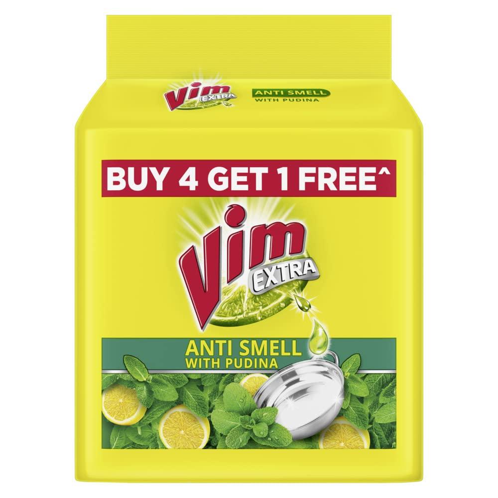 VIM Vim Dishwash Anti Bac Liquid, Neem, 2 Ltr & Vim Antismell with Pudina Buy 4 get 1, Pack of 5