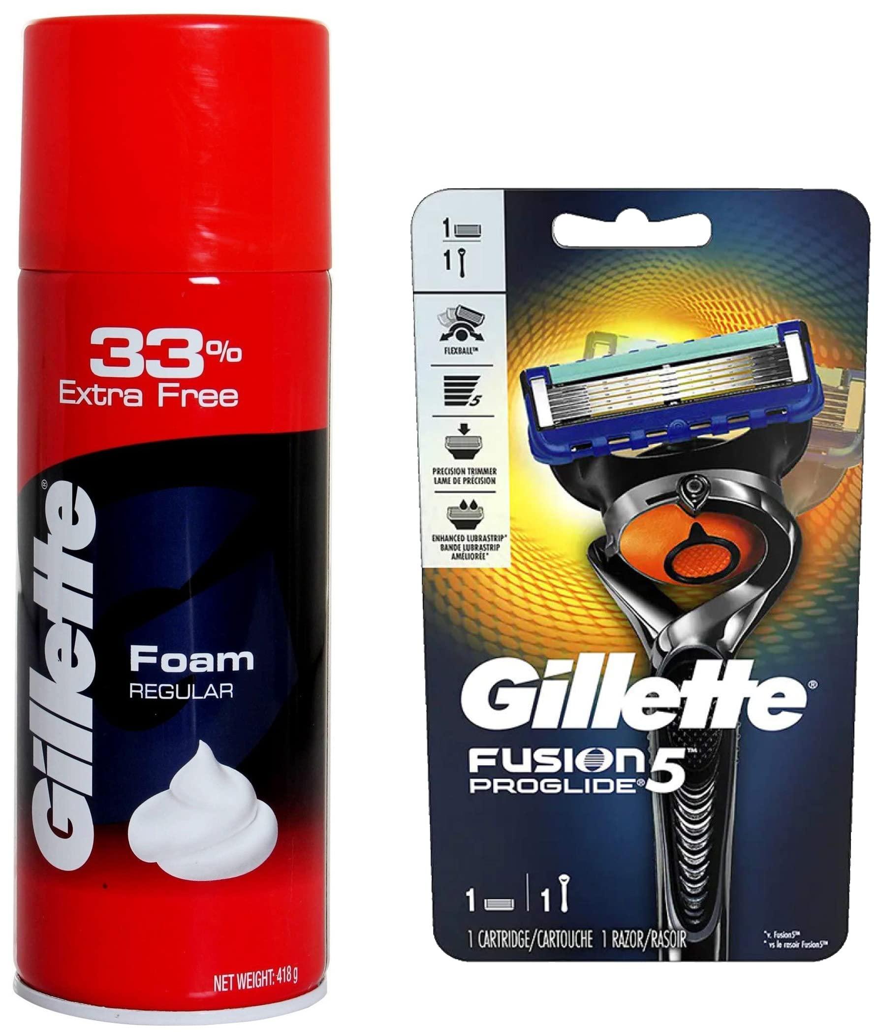 Gillette Gillette Classic Regular Pre Shave Foam, 418g with 33% Extra Free & Proglide Men's Grooming Razor with Flexball Technology - Adapts to Facial Contours (1 pc)