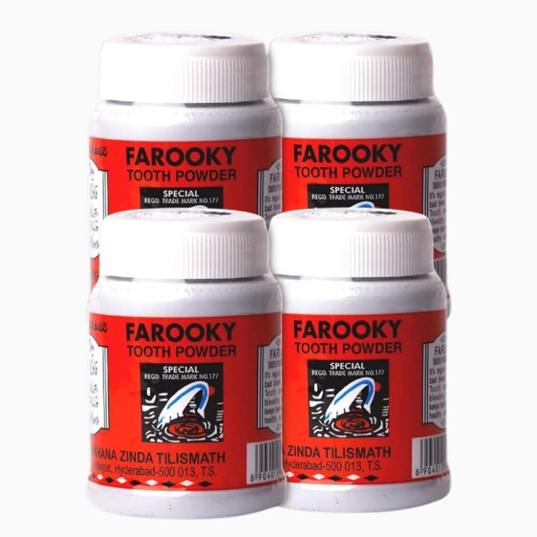 Farooky Farooky Tooth Powder 40 Grams (Pack Of 4) | Herbal Ayurvedic Charcoal Toothpowder Manjan For Complete Oral Care, Teeth Whitening & Tooth Decay By Zinda Tilismath