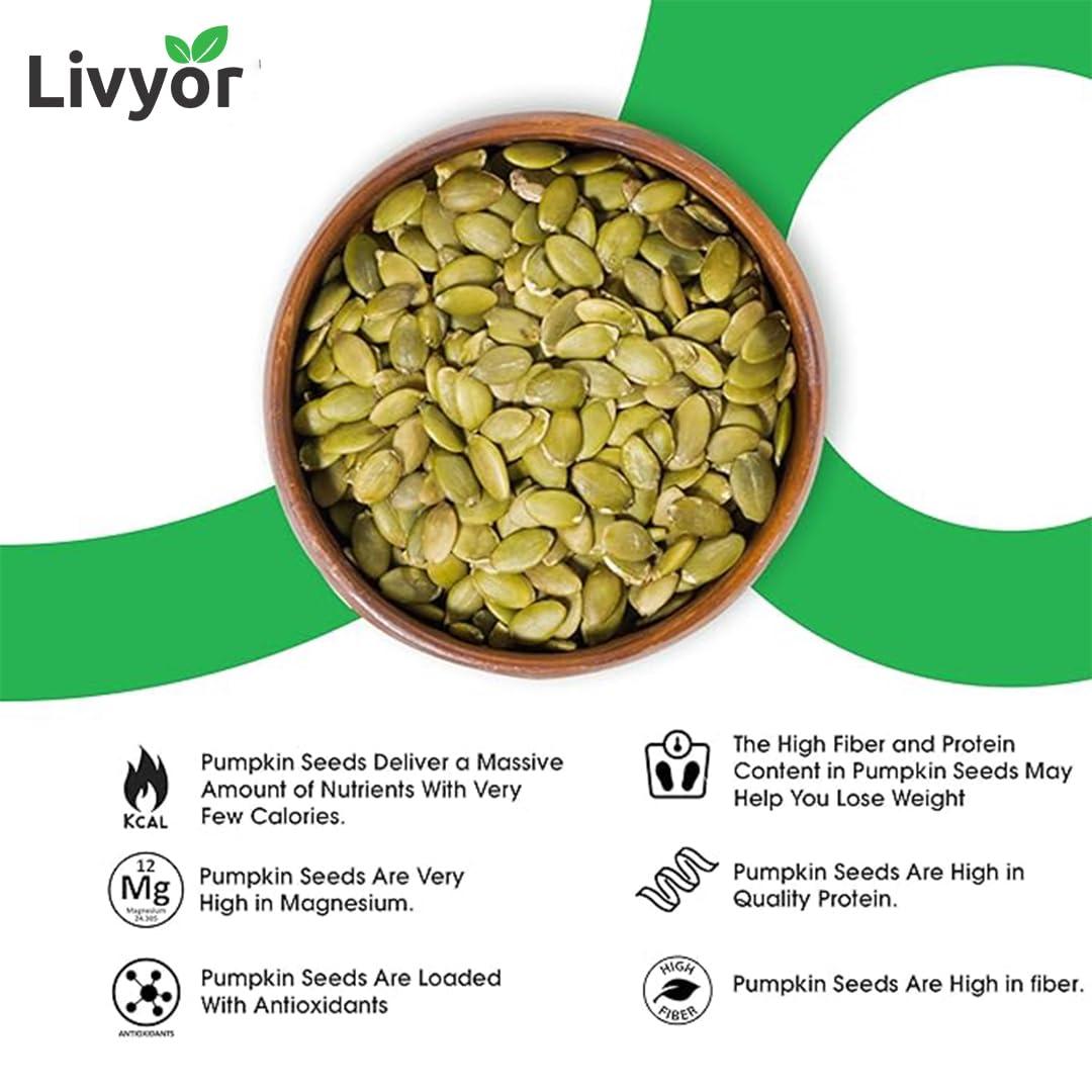 LIVYOR LIVYOR Roasted Pumpkin Seeds, Lightly Salted, Full of Protein and Fiber Rich Superfood, High in Magnesium, 1kg