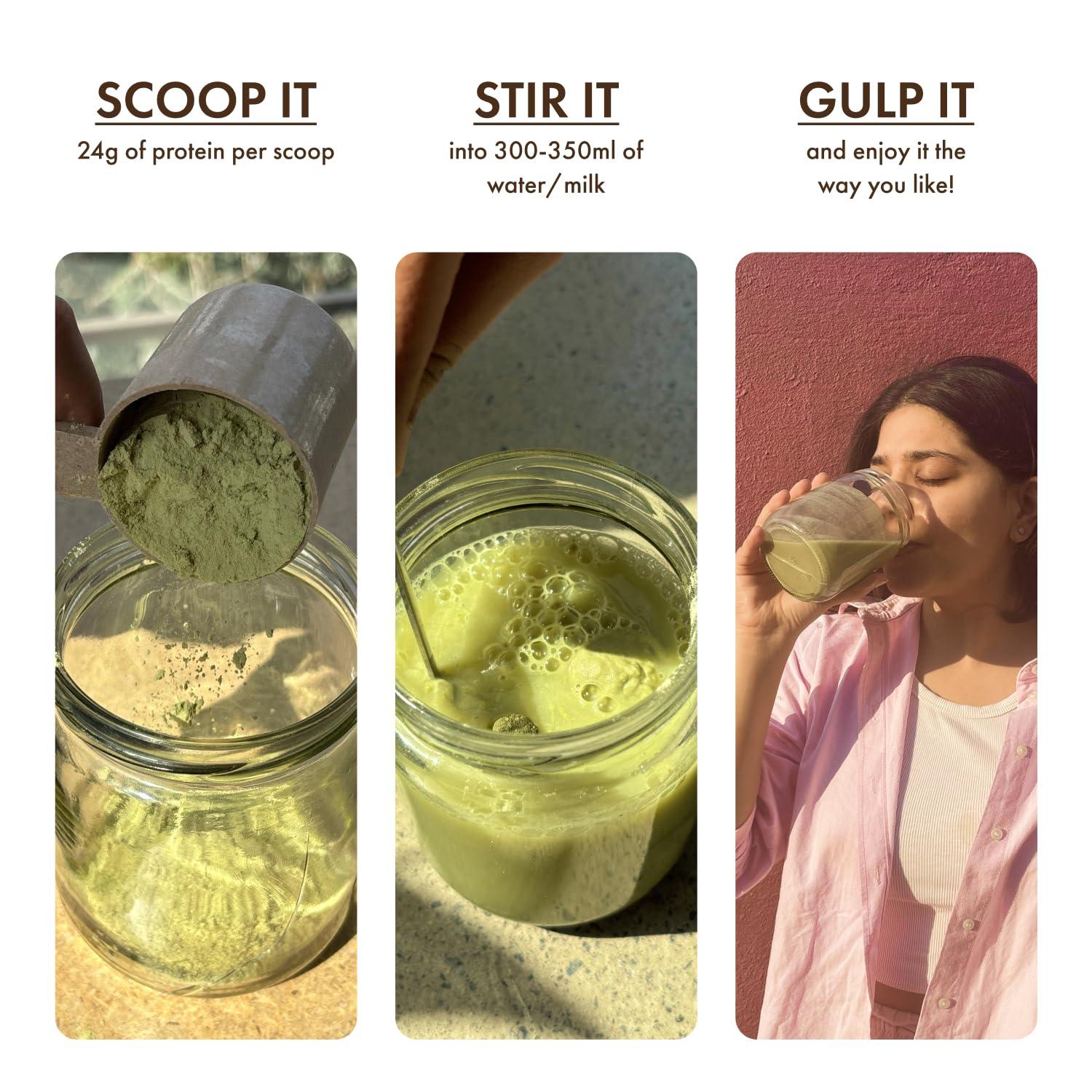 cosmix Cosmix No Nonsense Plant Protein - Organic Pea & Rice Isolate | Gut Friendly Superfoods | Complete Amino Acid Profile | Easy Digestion | 24g Protein/Sachet| Vegan | Matcha (Pack of 6)