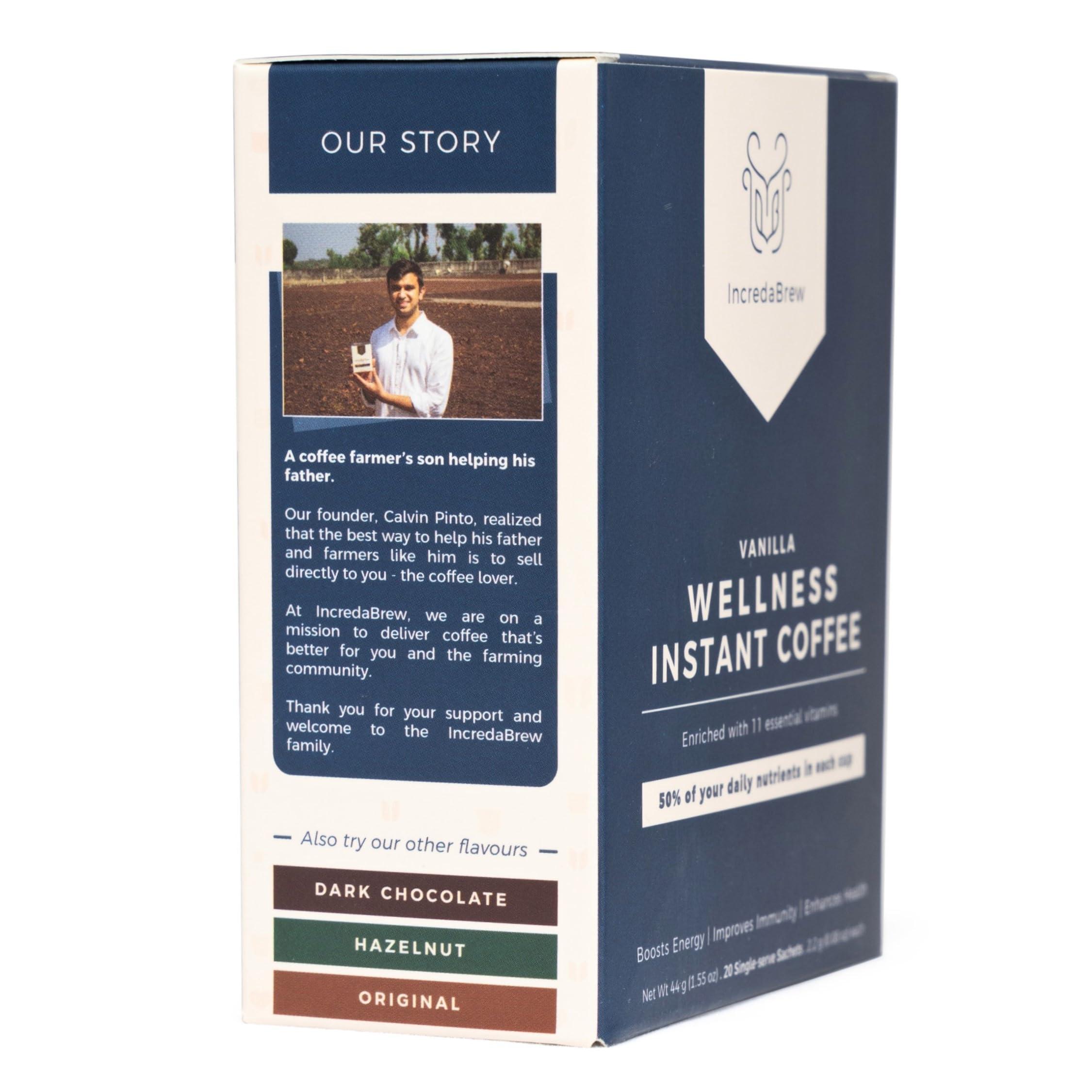 IncredaBrew IncredaBrew Gold Vitamin Rich Wellness Instant Coffee Vanilla Flavour | Pack of 20 Premium Coffee Powder Sachets | Healthy Coffee with 11 Essential Vitamins | Energy & Immunity Booster | Makes 20 Cups