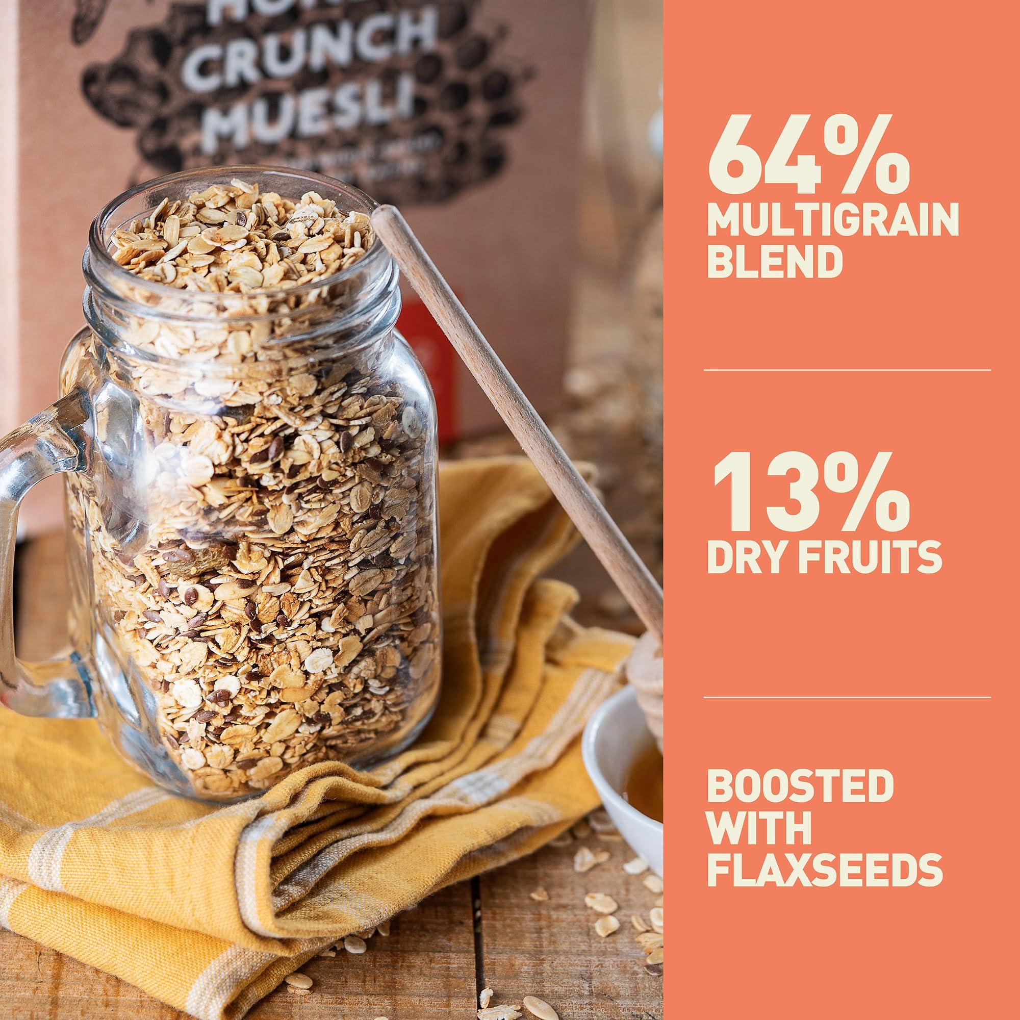 Nourish Organics Nourish Organics Honey Crunch Muesli, 300g Pack | Healthy and Nutritious Breakfast Cereals with Whole Nuts | No Refined Sugar | Clean Label