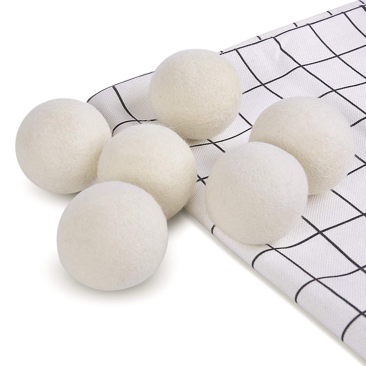 Wantell Wool Dryer Balls 6-Pack XL Laundry Dryer Balls Reusable Natural Fabric Softener New Zealand Organic Wool Handmade Reduce Wrinkles & Shorten Drying Time by WANTELL (White, XL)