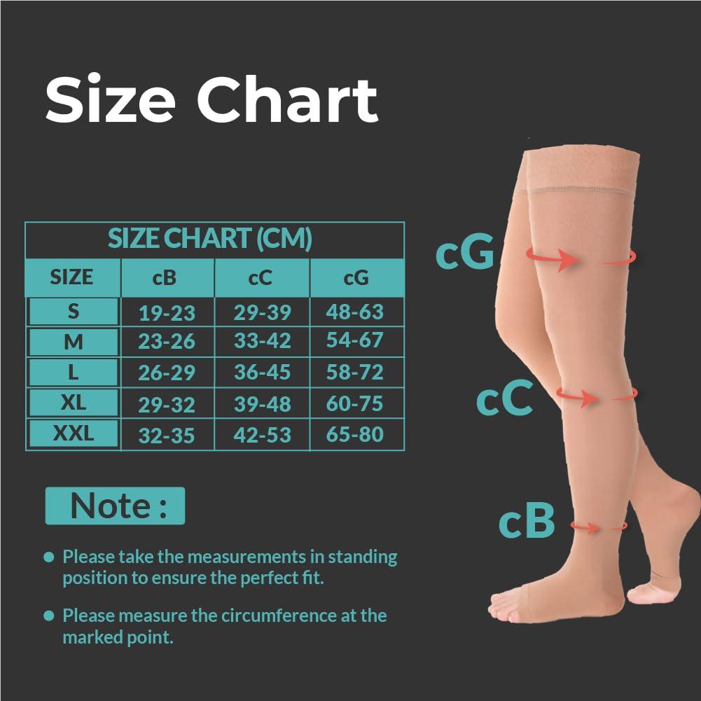 Healthshine Healthshine Class 2 Medical Compression Stocking Thigh Length | Soothing Relief for Swollen, Tired Legs | Varicose Vein Socks for Men & Women | Pocket-Friendly in Medium Size | CE, ISO Certified