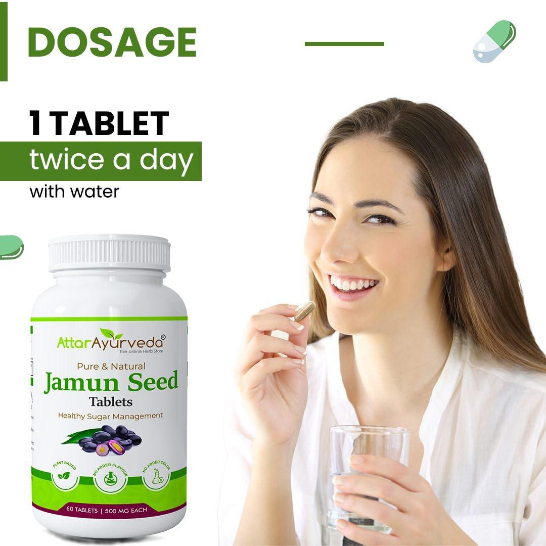 ATTAR AYURVEDA Attar Ayurveda Jamun Seed Extract tablet 500mg, 60 tablets | Beneficial in controlling Blood Sugar Levels, Boosting Digestion, Blood purification and Detoxification (Pack of 1)