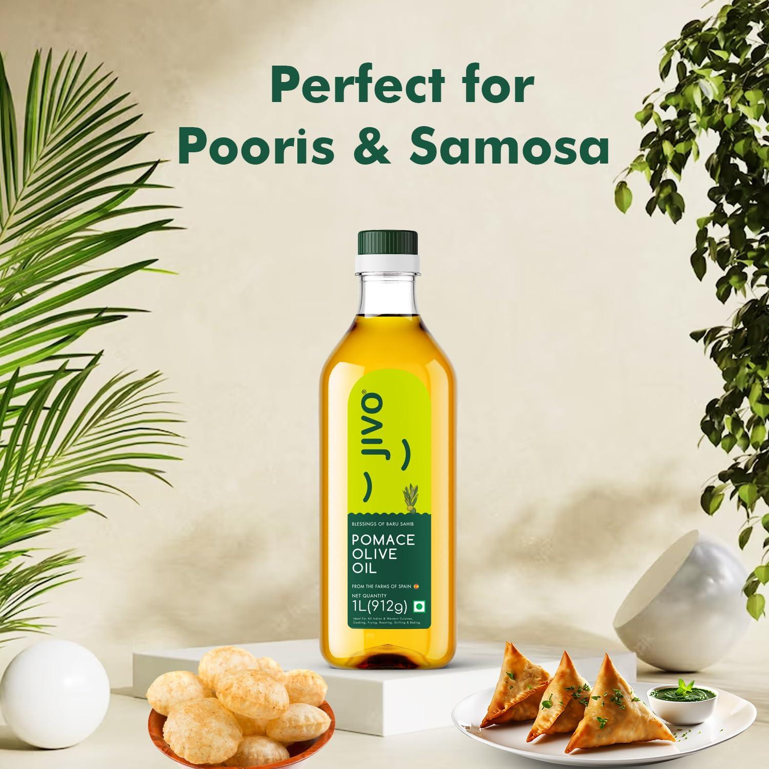 JIVO Jivo Daily Cooking Pomace Olive Oil |1 Litre | Rich in MUFA | Low in Saturated Fat (Pack of 2)