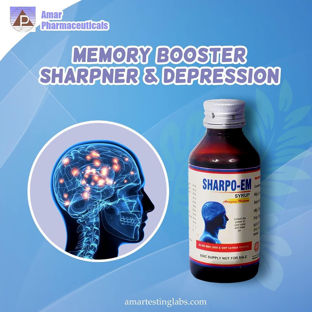 Amar Pharmaceuticals & Labs (India) Pvt. Ltd. Sharpo-Em Syrup 100 ml Combo pack of 2 | Amar Pharma Ayurvedic Medicine Sharpo-Em Syrup | Ayurvedic Medicine to Boost memory, Sharpen mind functions | Pack of 100ml Pack of 2