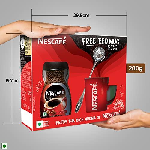 Nescafé Nescafe Classic Ground Coffee Jar, 200 g with Free Red Mug and Scoop Spoon