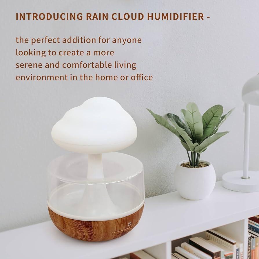 Generic TheBought Plastic Snuggling Cloud Rain Drop Humidifier, Cloud Rain Humidifier, Mushroom Waterfall Lamp (RAIN HUMDIFIER) with Difuser Oil