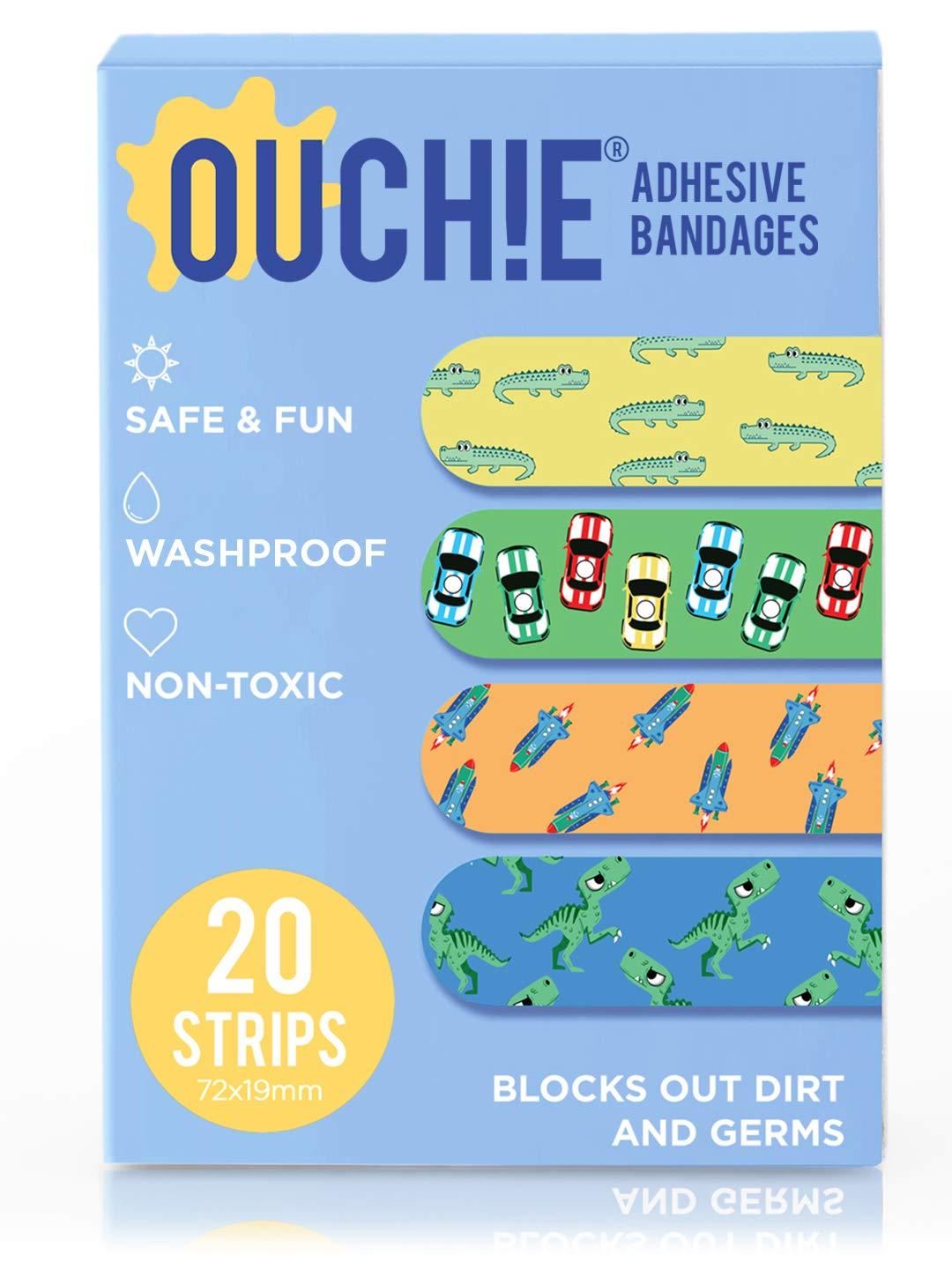 AYA PAPAYA Aya Papaya Ouchie Monster Print Mosquito Repellent Patches (24 Patches) & Ouchie Non-Toxic Printed Bandages - Blue (20 Strips)