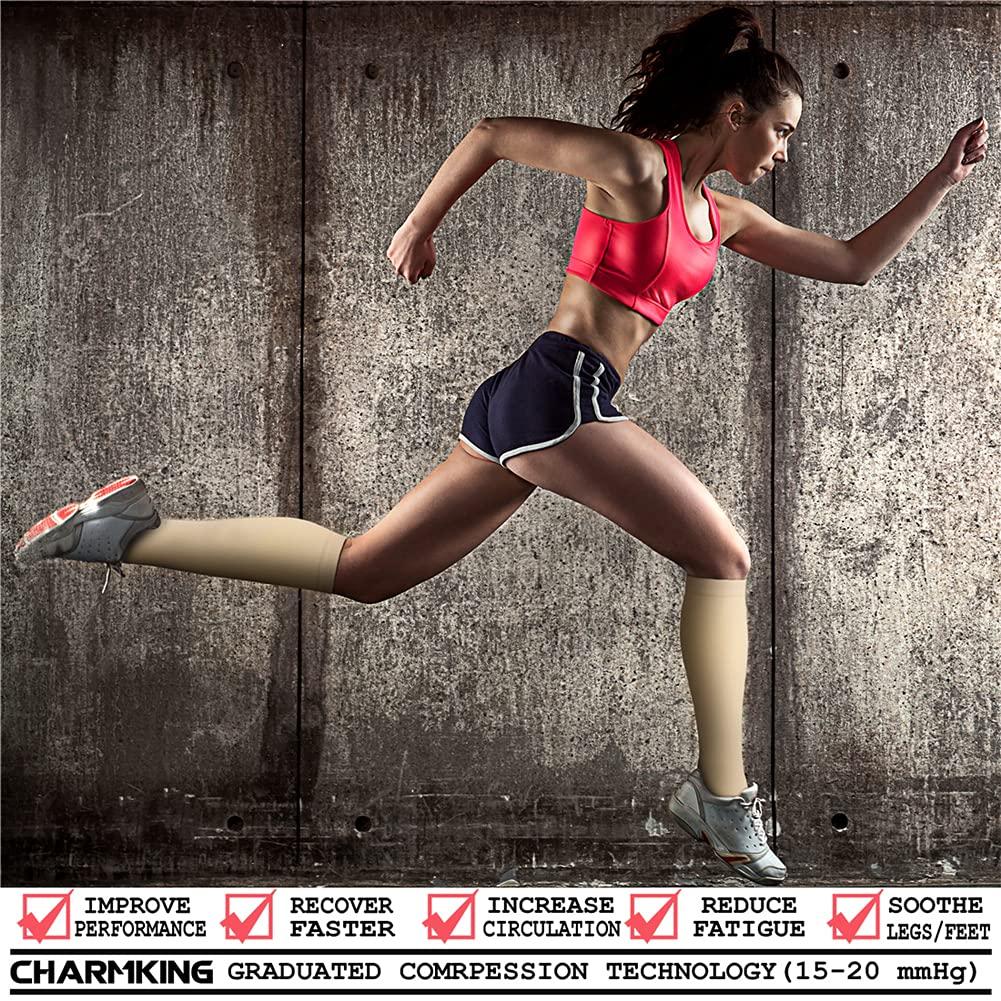 CHARMKING CHARMKING Compression Socks (3 Pairs) 15-20 mmHg is Best Athletic & Medical for Men & Women, Running, Flight, Travel, Nurses, Edema - Boost Performance, Blood Circulation & Recovery (S/M, Nude)