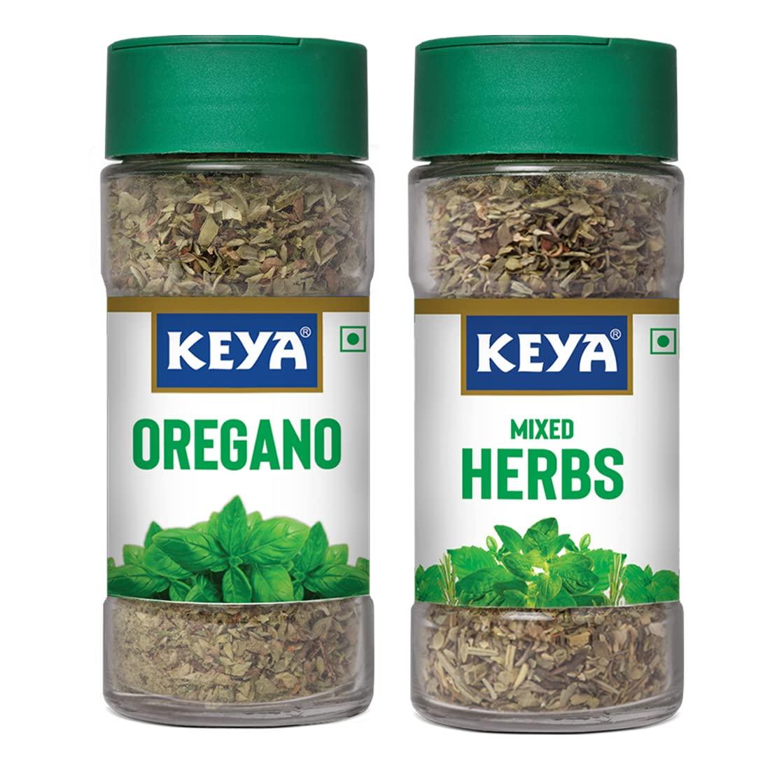 KEYA Keya Premium Herbs Combo Oregano 10gm | Mixed Herbs 25gm | Glass Bottle | Pack of 2