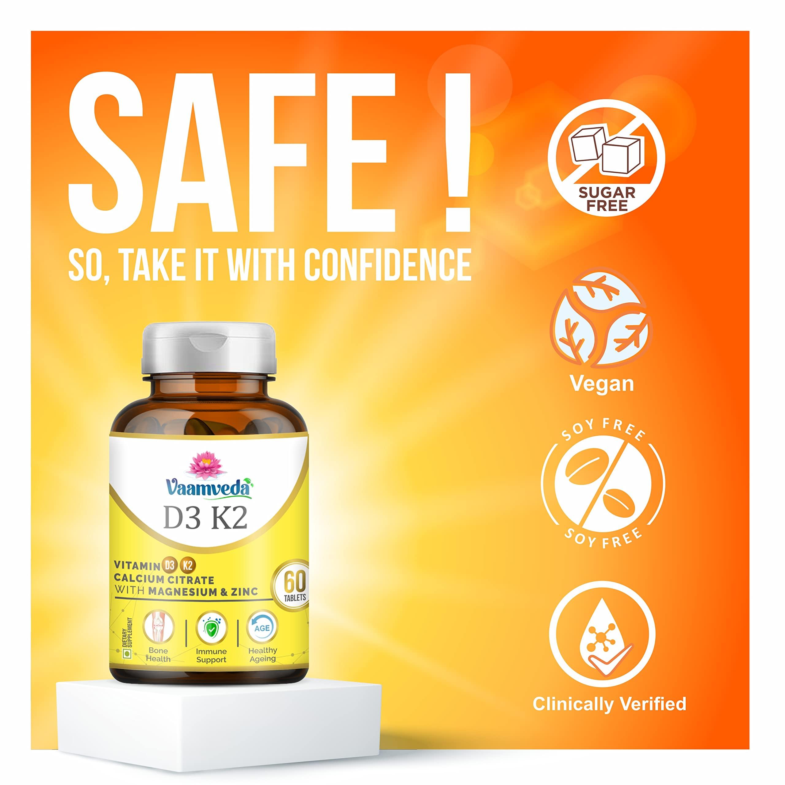 Vaamveda Vaamveda Advanced Calcium Tablets for Women and Men -Calcium Magnesium Zinc Vitamin D3, Calcium Citrate for Strong Bone, Joint Support - 1000mg Calcium and Vitamin D3 Tablets, 60 Veg Tab