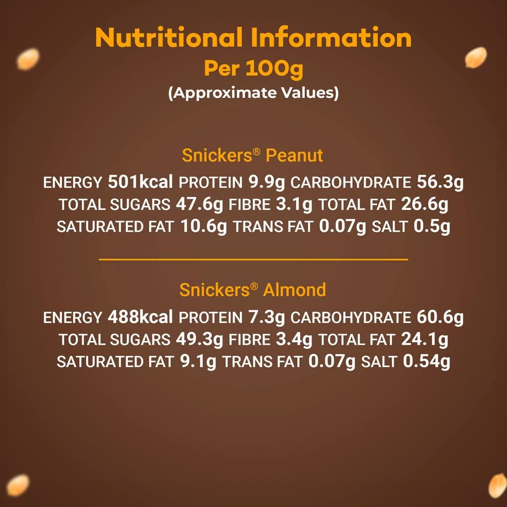 Snickers Snickers Peanut Filled & Almond Filled Chocolate Bars, Contains Soft Nougat & Caramel Chocolates, 45 G (Pack of 12), 576 Gram