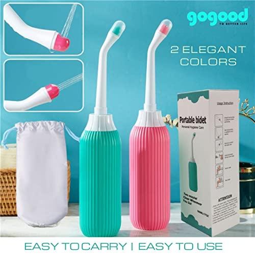 gogood GOGOOD Portable Bidet Jet Spray for Toilet - Retractable Peri Bottle, Postpartum Perineal Bum Cleaner 2 Nozzles and Travel Bag, 500ml (Pink)
