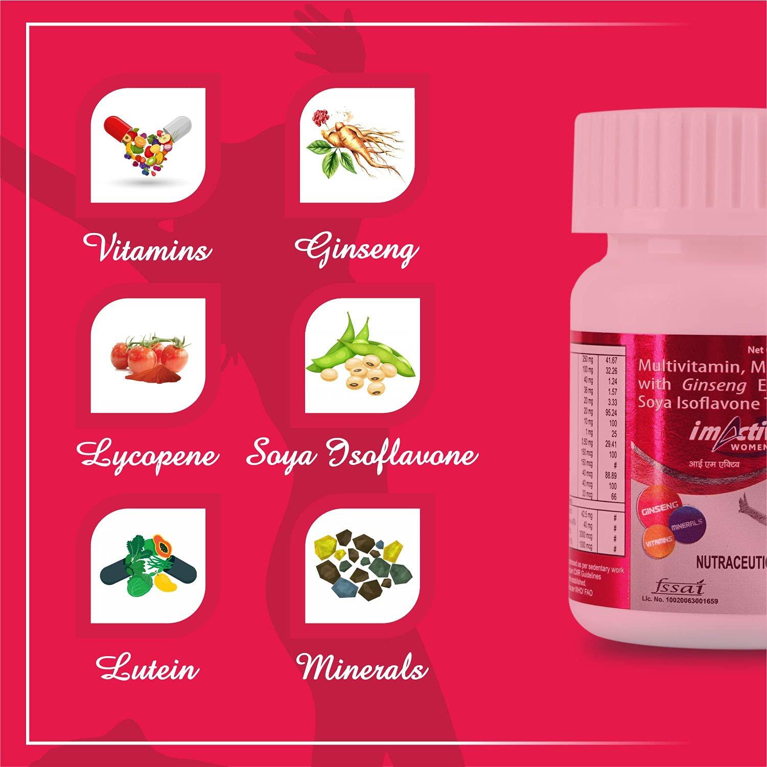 I M ACTIVE I M Activ Multi Vitamin Multi Mineral Tablets For Women with Ginseng Extract For Healthy Benefits (30 tablets each) Pack of 2