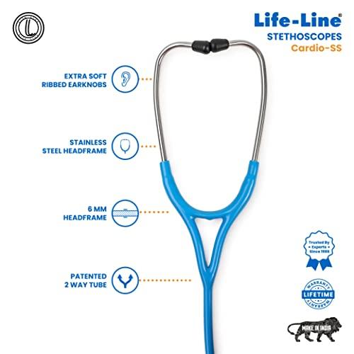 LIFE LINE LIFE LINE Cardio SS Stethoscope (Light Blue) | Single Side Diaphragm Stainless Steel Chest Piece for Adult | 2-way Tube | Suitable for Doctors
