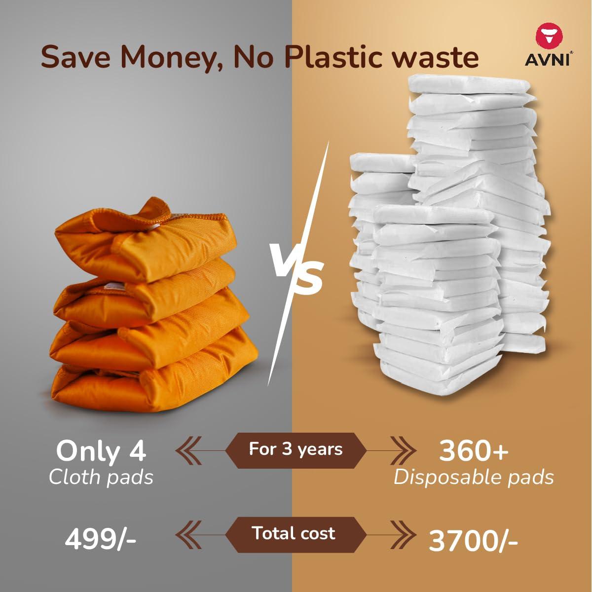 Avni Avni - Fluff Washable Cloth Pads, Pack of 4 + Natural Cloth Pad Wash - 100ml | XXXL (36cm) + 100ml Wash, (Combo Pack of 5)