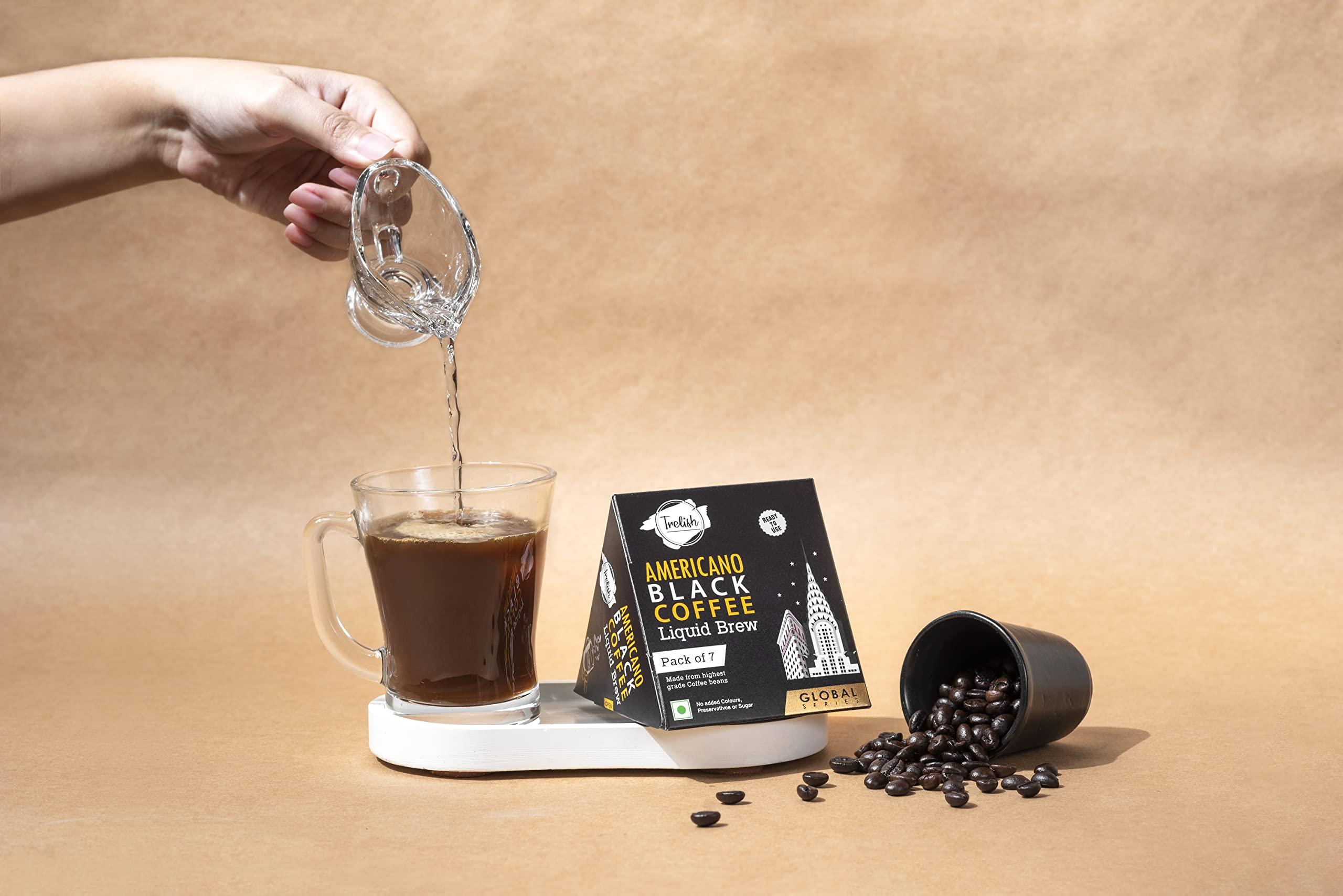 Trelish Trelish Americano Black Coffee Liquid Brew - Pack of 4 | Each Box Serves 7 Cups |Instant Coffee Liquid | Medium Rost | Just Add Milk or Water