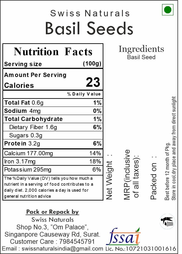 Swiss Naturals Swiss Naturals Basil Seeds Organic | Sabja Seeds | Takmaria | Tukmariya Seeds | 900g