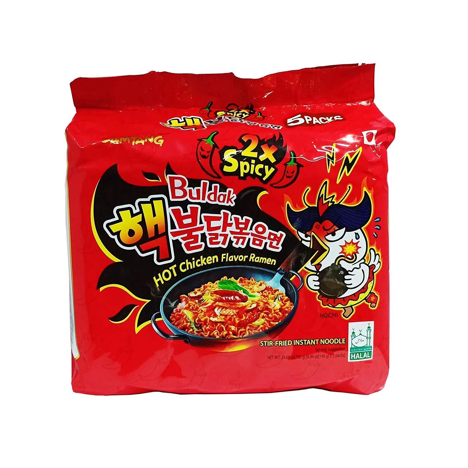 SAMYANG Samyang Hot Chicken Ramen 2X Spicy Buldak Noodles, 5 X 140g, Non Vegetarian
