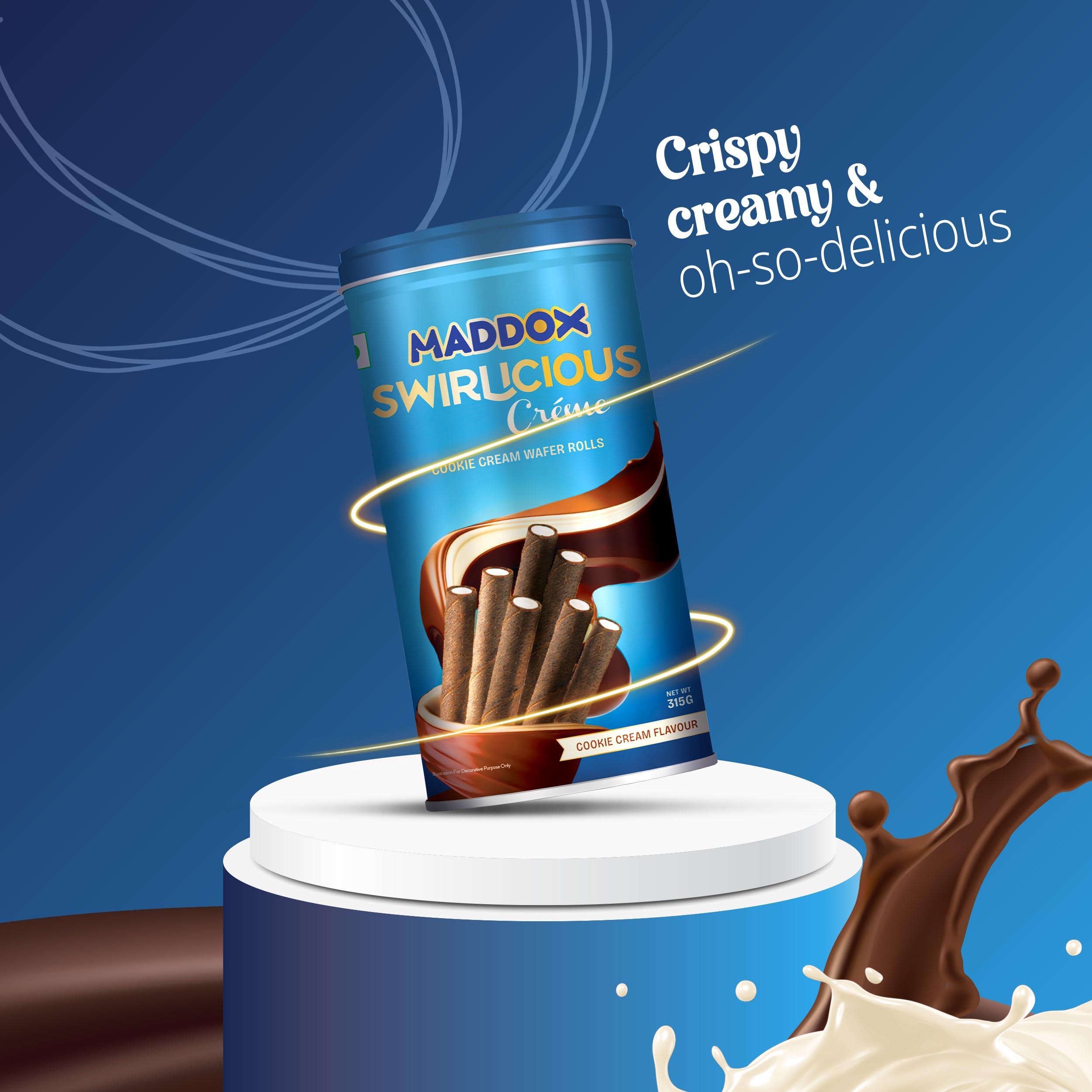 Maddox Maddox Swirlicious Cookie Cream Wafer Roll 315gm (10.5g x 30 Wafer Rolls)