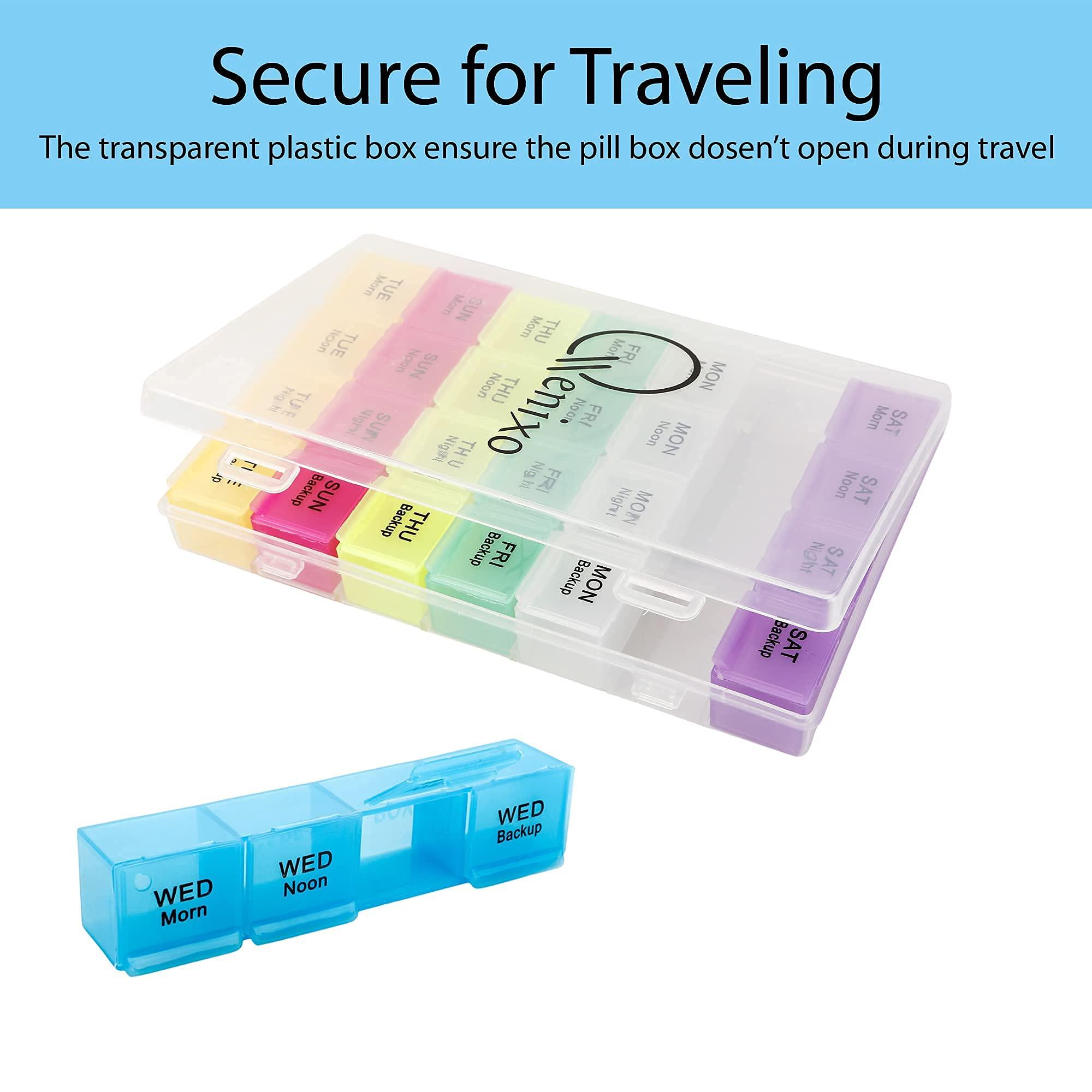 QENIXO Qenixo Weekly Pill Organizer 4 Times A Day, 7-Day, Monthly Medication Organizer 28 Days Dispenser Pill Boxes Large Compartments Moisture-Proof Case Medication Reminder Portable Travel Compartments,Travel Kits,Dust-Proof Box (Multicolor, 4 times) (Whi
