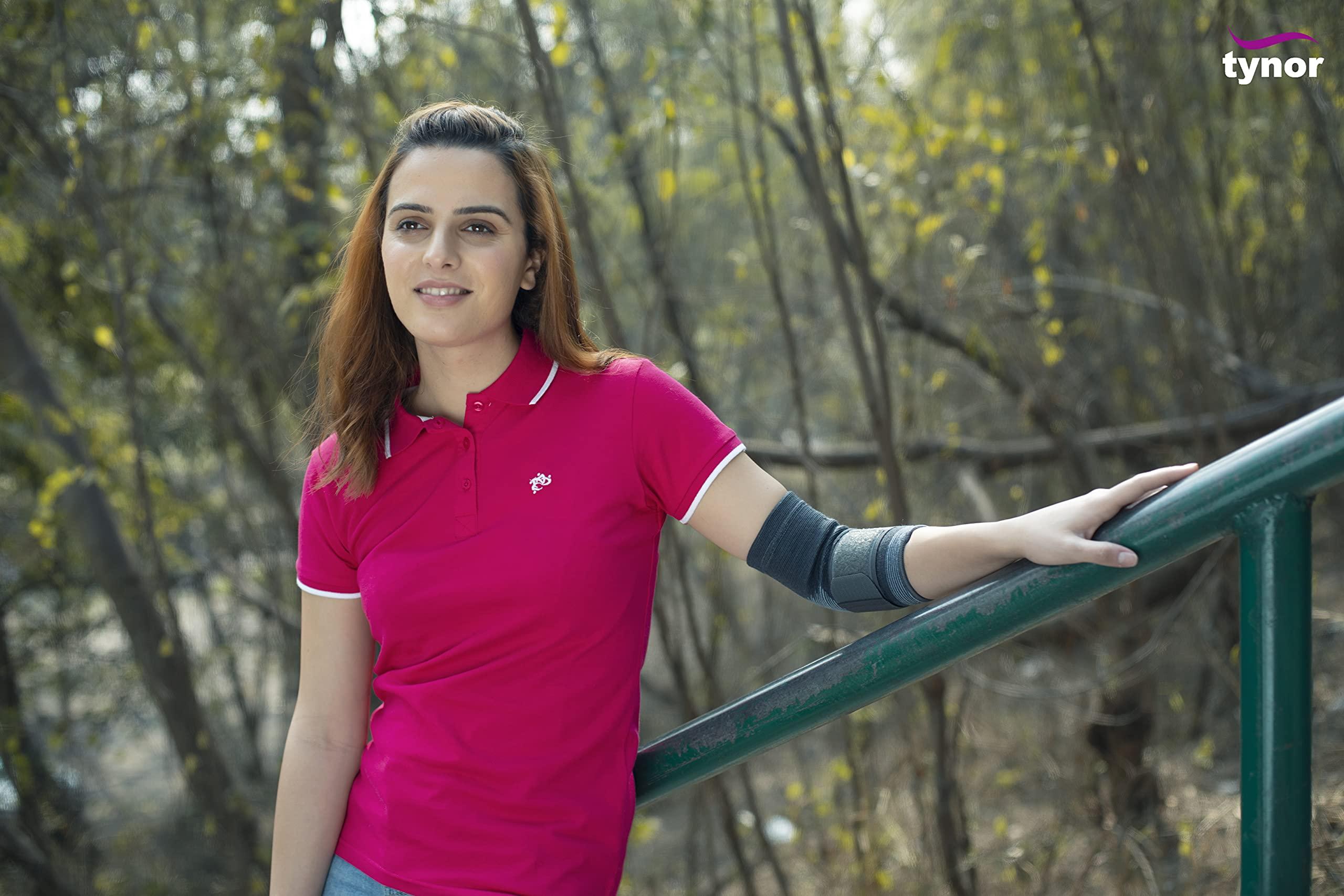 TYNOR Tynor Elbow Support, for Joint Stability & Pain Relief | Breathable & Lightweight for Sports, Arthritis, Workout, Gym & Exercise | Easy Elbow Movement With Comfort | Pack of 1 (Grey, Small)