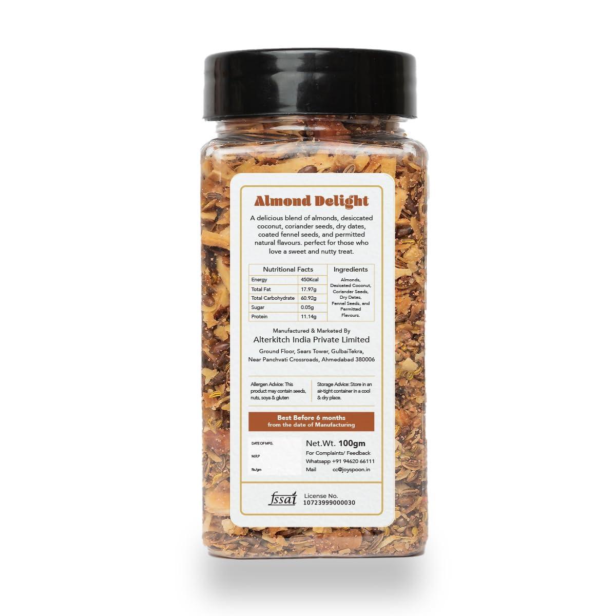 JOY SPOON JOY SPOON Joyspoon Mukhwas Mouth Fresheners (100Gm) | Dry Fruit And Seed Mix Sugar-Free Snacks | Trail Mix | Traditional Mouth Freshner | Almond Delight (Jar)