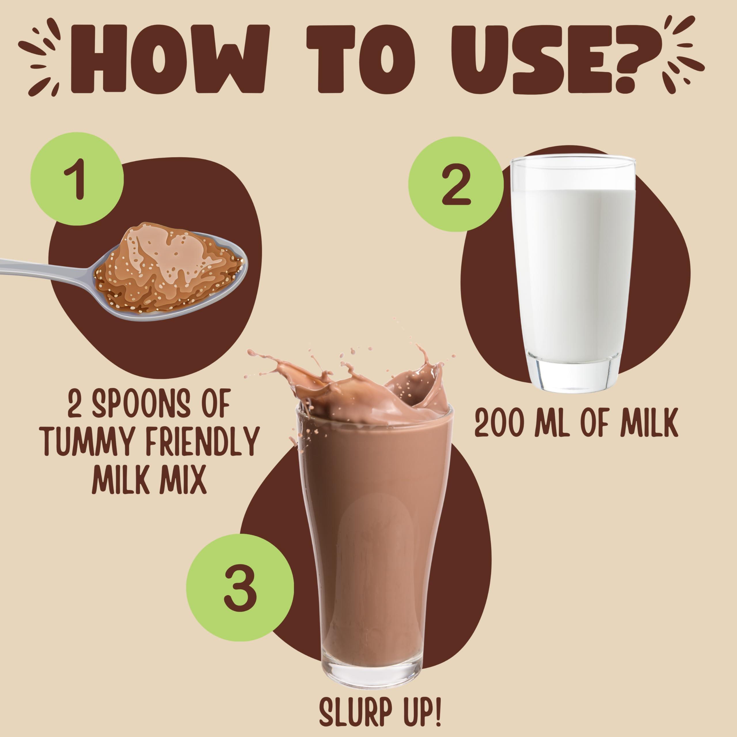 TUMMY FRIENDLY Tummy Friendly Chocolate Milk Mix for kids. Nuts,Seeds, Jaggery + Ccocoa powder, healthy milk mix for toddlers, 1 year, 2 year old baby and elder kids. kids chocolate milk powder mix - 200g Pack