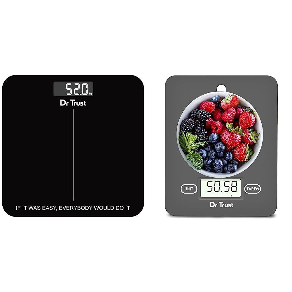 Dr Trust Dr Trust USA Inspire Personal Digital Electronic Weight Machine For Human Body 180Kg Capacity Weighing Scale (Black) & Dr Trust (USA) Electronic Kitchen Digital Scale Weighing Machine (Gray)
