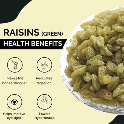 NUTS VAKIL Nuts Vakil 2 kg Green Raisins| Green Kishmish Dry Fruits (Pack OF 2 1Kg - 1Kg) | Premium Seedless Green Raisins | Nutritious Kishmish |